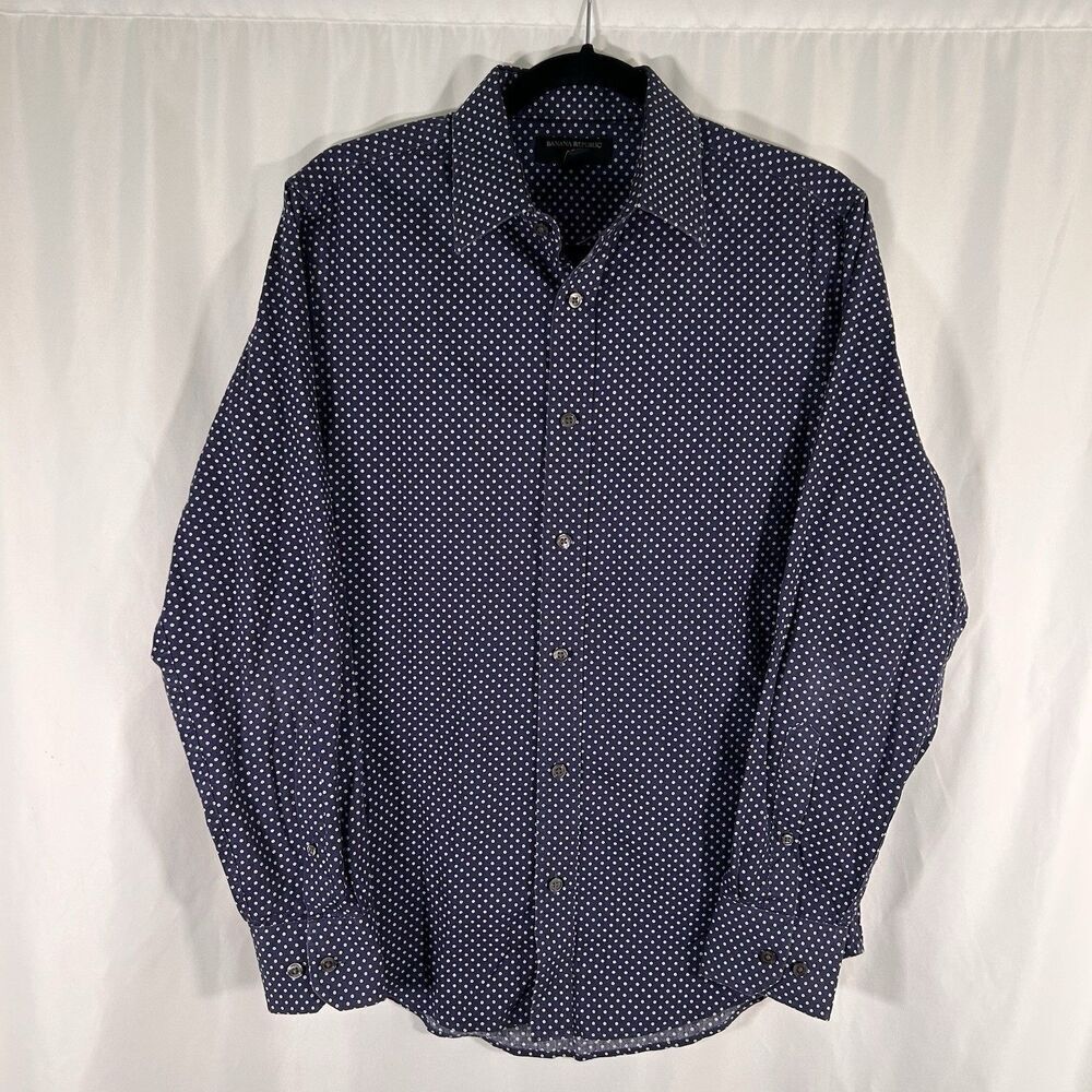 Banana Republic Non Iron Shirt Mens Small 14 14.5Blue Button Up Long Sleeve Slim
